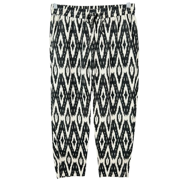 J. Crew Women's Linen Blend Ikat Aztec Print Drawstring Waist Ankle Pants Size 4 - Picture 1 of 6